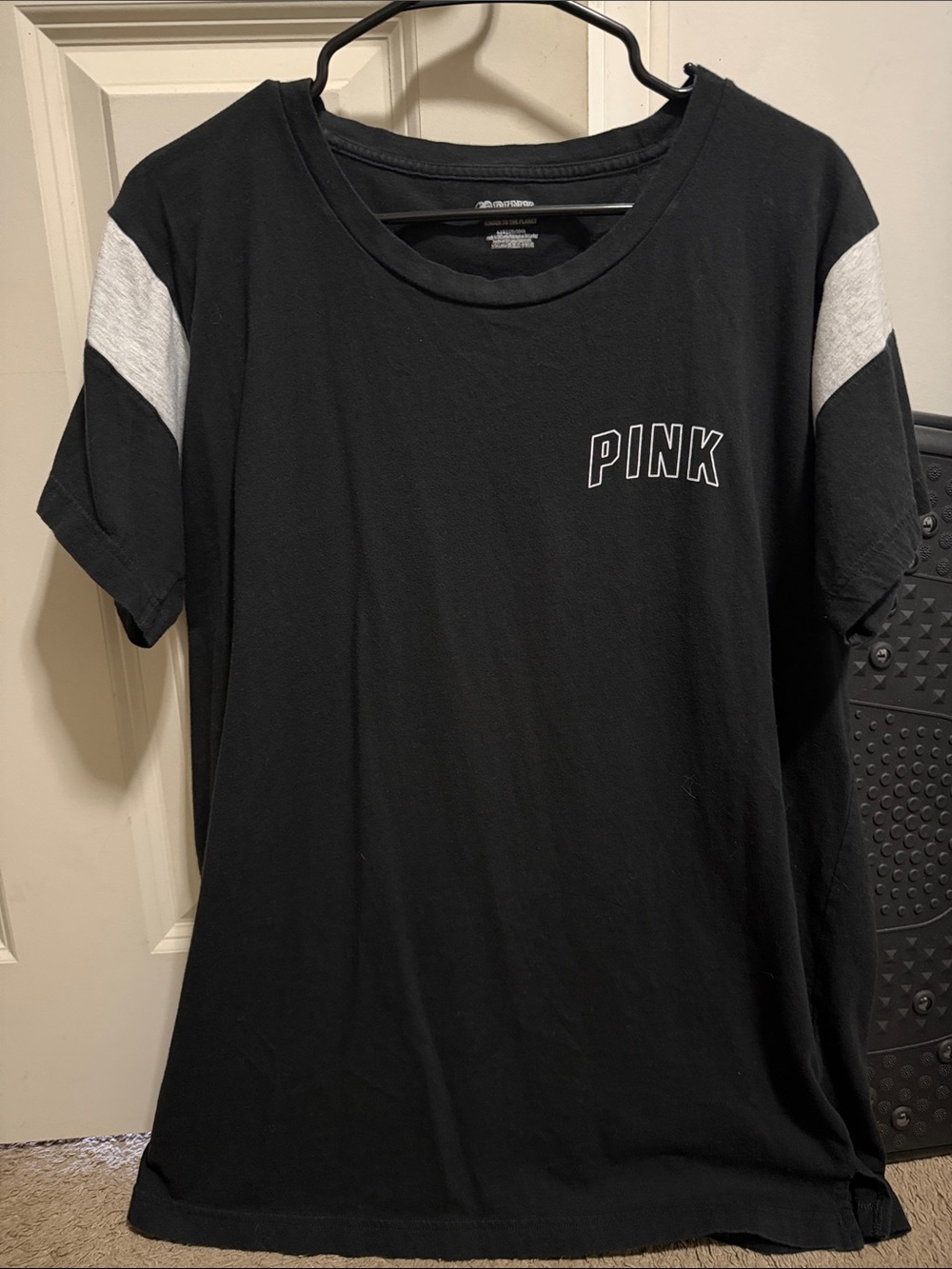 Victoria's Secret PINK Black Tee with Heather Gray Sleeve Panels